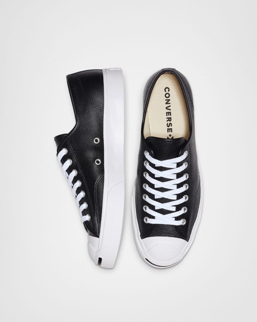 Women's Converse Jack Purcell Leather Low Top Shoes Black / White | AU 43196S